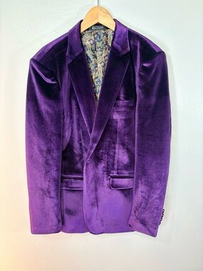 Men’s Purple Velvet Blazer Size L Paisley Lining Luxury Dinner Jacket LIKE NEW